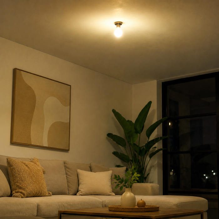 Antes — habitación con iluminación genérica